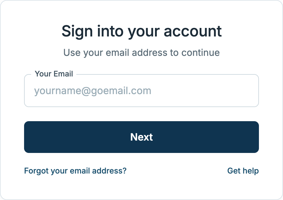 The sign-in page with the email address field